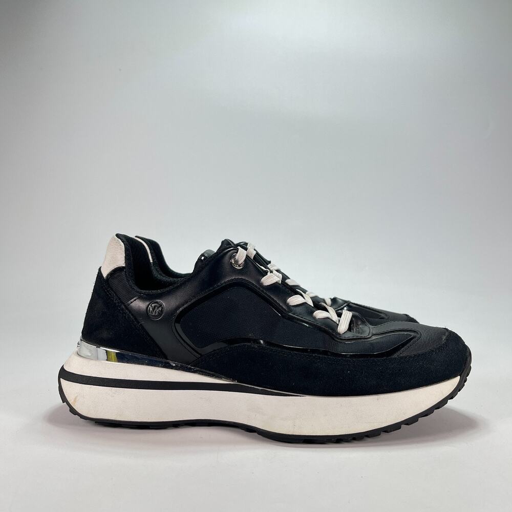 Michael Kors Ari Black White Leather Platform Lifestyle Sneakers Womens Size 10M